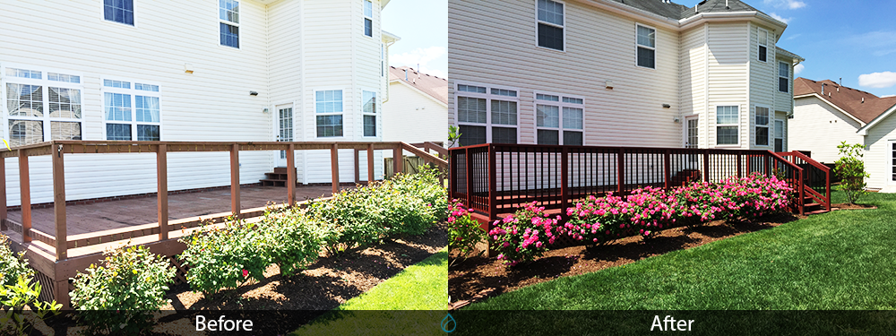 Deck Staining with black aluminum rails